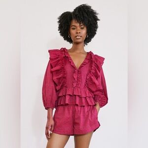 Something Navy Audrey Ruffle Top Size S